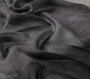 Charcoal Black Gradient Block Cord Wool Silk Scarf - Thumbnail