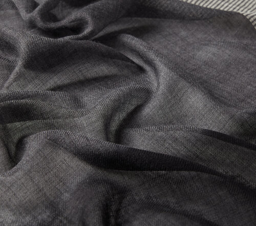 Charcoal Black Gradient Block Cord Wool Silk Scarf