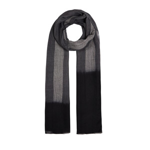 Charcoal Black Gradient Block Cord Wool Silk Scarf - Thumbnail