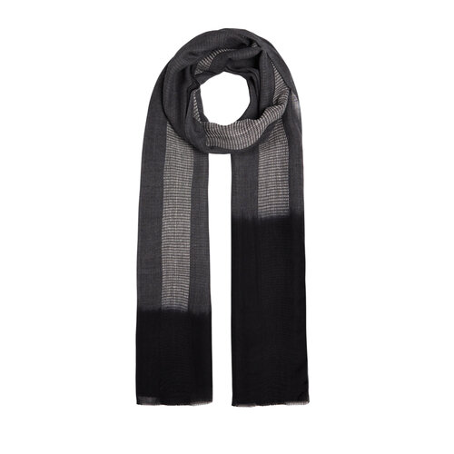 Charcoal Black Gradient Block Cord Wool Silk Scarf