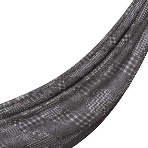 Charcoal Black Patchwork Paisley Print Tencel Scarf