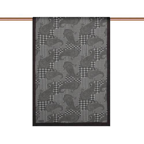Charcoal Black Patchwork Paisley Print Tencel Scarf