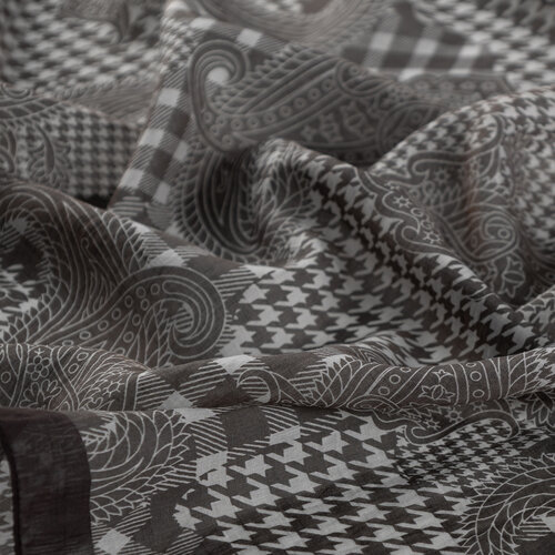 Charcoal Black Patchwork Paisley Print Tencel Scarf