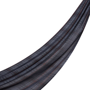 Charcoal Black Tartan Plaid Wool Silk Scarf - Thumbnail