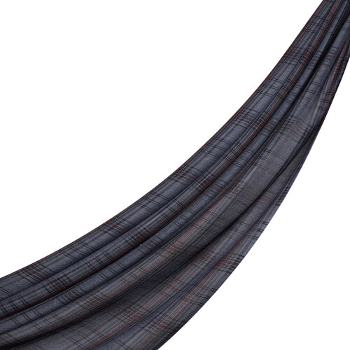 Charcoal Black Tartan Plaid Wool Silk Scarf