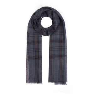 Charcoal Black Tartan Plaid Wool Silk Scarf - Thumbnail