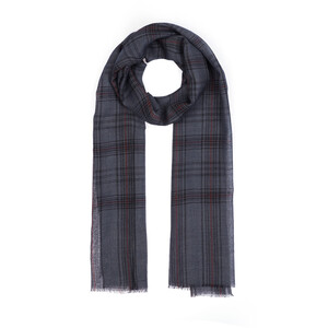 ipekevi - Charcoal Black Tartan Plaid Wool Silk Scarf (1)