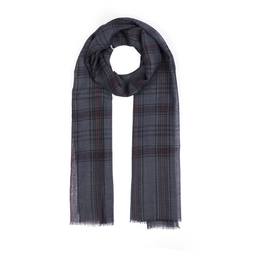 Charcoal Black Tartan Plaid Wool Silk Scarf