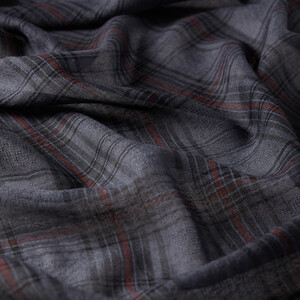 Charcoal Black Tartan Plaid Wool Silk Scarf - Thumbnail