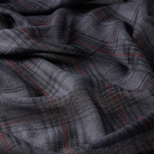 Charcoal Black Tartan Plaid Wool Silk Scarf