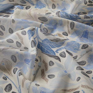 Charcoal Blue Botanical Cotton Scarf - Thumbnail