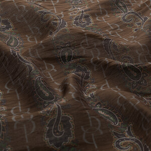ipekevi - Charcoal Brown Monogram Print Tencel Scarf (1)