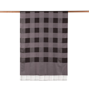 Charcoal Buffalo Checked Silk Scarf - Thumbnail