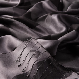 Charcoal Buffalo Checked Silk Scarf - Thumbnail