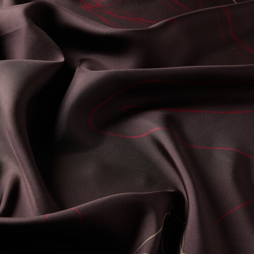 Charcoal Burgundy Trichosante Print Silk Twill Scarf