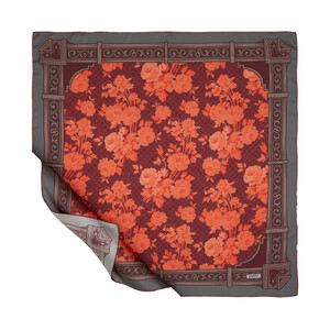 Charcoal Burgundy Zeyrek Twill Silk Scarf - Thumbnail