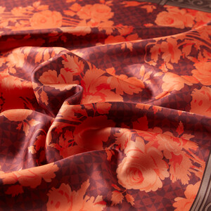 Charcoal Burgundy Zeyrek Twill Silk Scarf - Thumbnail