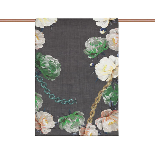 Charcoal Chain Peony Patterned Tencel Scarf