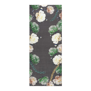 Charcoal Chain Peony Patterned Tencel Scarf - Thumbnail