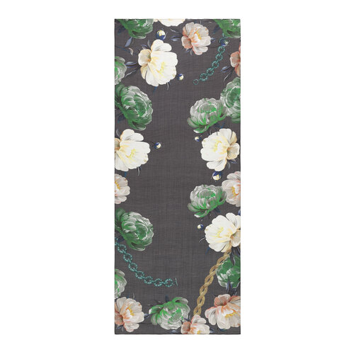 Charcoal Chain Peony Patterned Tencel Scarf