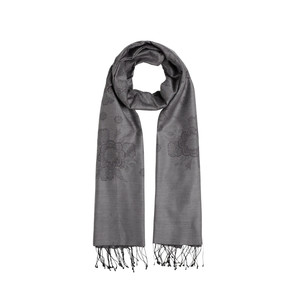ipekevi - Charcoal Cross Stich Floral Cotton Silk Scarf (1)