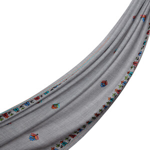 Charcoal Floral Woven Wool Silk Scarf - Thumbnail