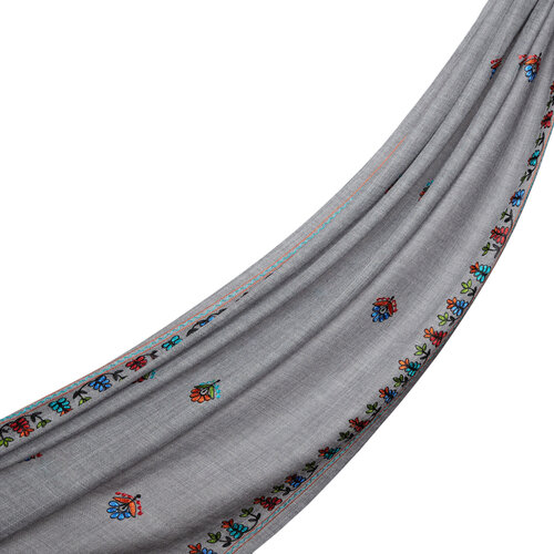 Charcoal Floral Woven Wool Silk Scarf