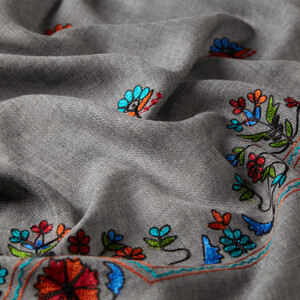 Charcoal Floral Woven Wool Silk Scarf - Thumbnail