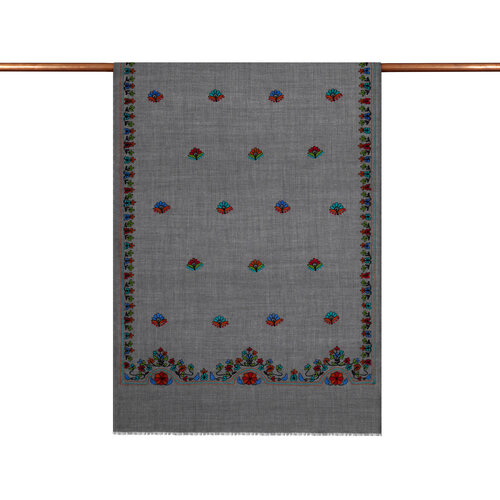 Charcoal Floral Woven Wool Silk Scarf
