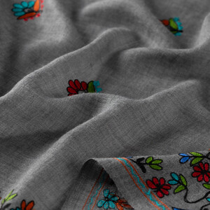 Charcoal Floral Woven Wool Silk Scarf - Thumbnail