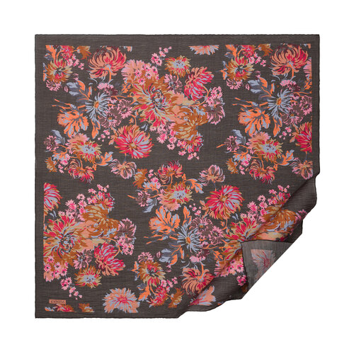Charcoal Fuchsia Chrysanthemum Print Tencel Scarf