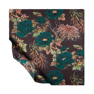 Charcoal Green Fuji Print Silk Twill Scarf - Thumbnail