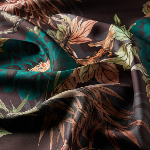 Charcoal Green Fuji Print Silk Twill Scarf