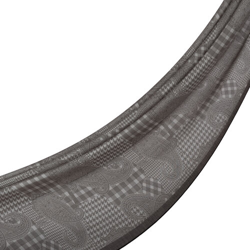 Charcoal Grey Patchwork Paisley Print Tencel Scarf