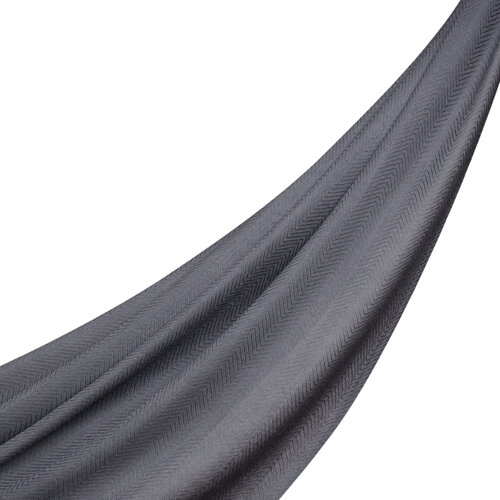 Charcoal Herringbone Patterned Wool Silk Shawl