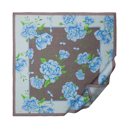 Charcoal Indigo Peony Print Tencel Scarf