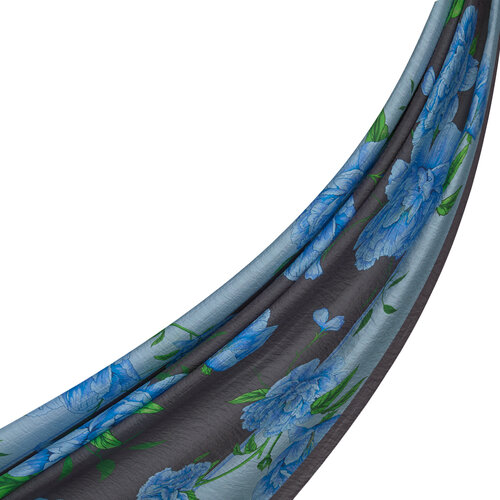 Charcoal Indigo Peony Print Tencel Scarf