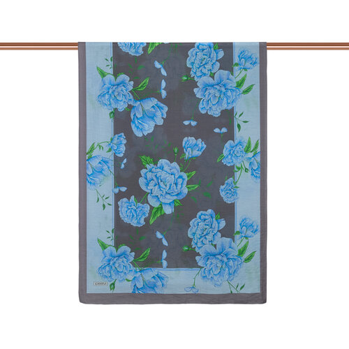 Charcoal Indigo Peony Print Tencel Scarf