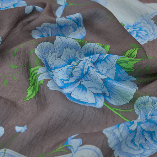 Charcoal Indigo Peony Print Tencel Scarf