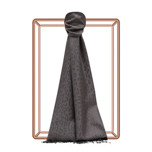 Charcoal Leopard Jacquard Silk Scarf - Thumbnail