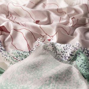 Charcoal Lilium Print Satin Silk Scarf - Thumbnail
