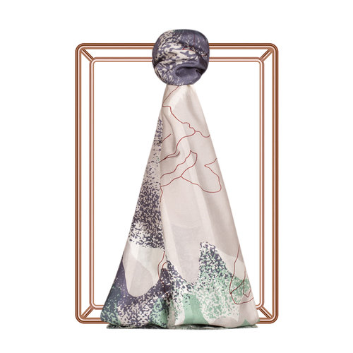 Charcoal Lilium Print Satin Silk Scarf