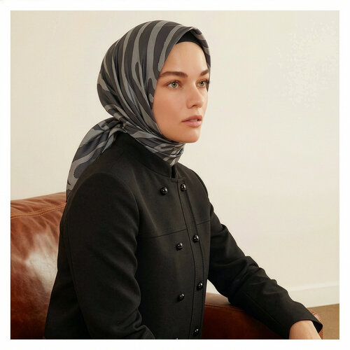 Charcoal Macro Zebra Print Silk Twill Scarf