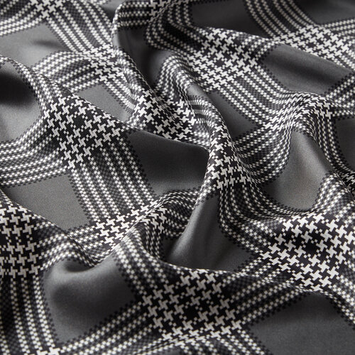 Charcoal Marled Plaid Silk Twill Scarf