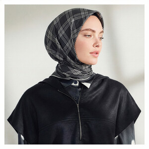 Charcoal Marled Plaid Silk Twill Scarf - Thumbnail