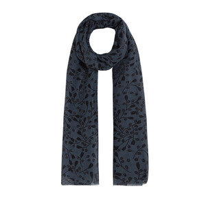 Charcoal Mini Leaf Print Wool Scarf - Thumbnail