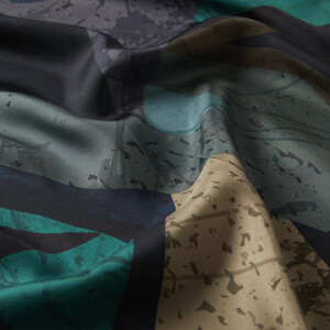 Charcoal Mystic Patterned Twill Silk Scarf - Thumbnail