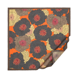 Charcoal Orange Hydrangea Print Tencel Scarf - Thumbnail