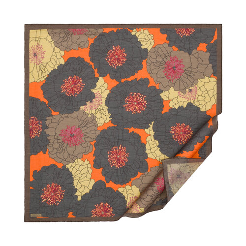 Charcoal Orange Hydrangea Print Tencel Scarf