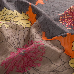 Charcoal Orange Hydrangea Print Tencel Scarf - Thumbnail